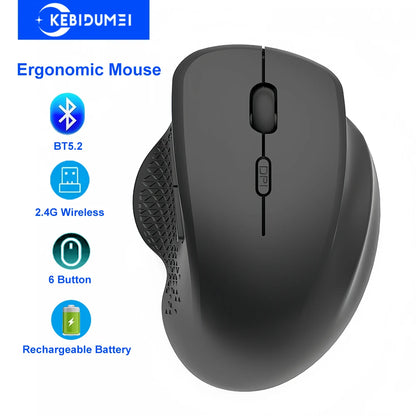 6 Button Ergonomic Mouse 2.4G Wireless Mouse Bluetooth Mouse 400mAh Rechargeable Gaming Mice 1600DPI Optical Mouse For PC Lap