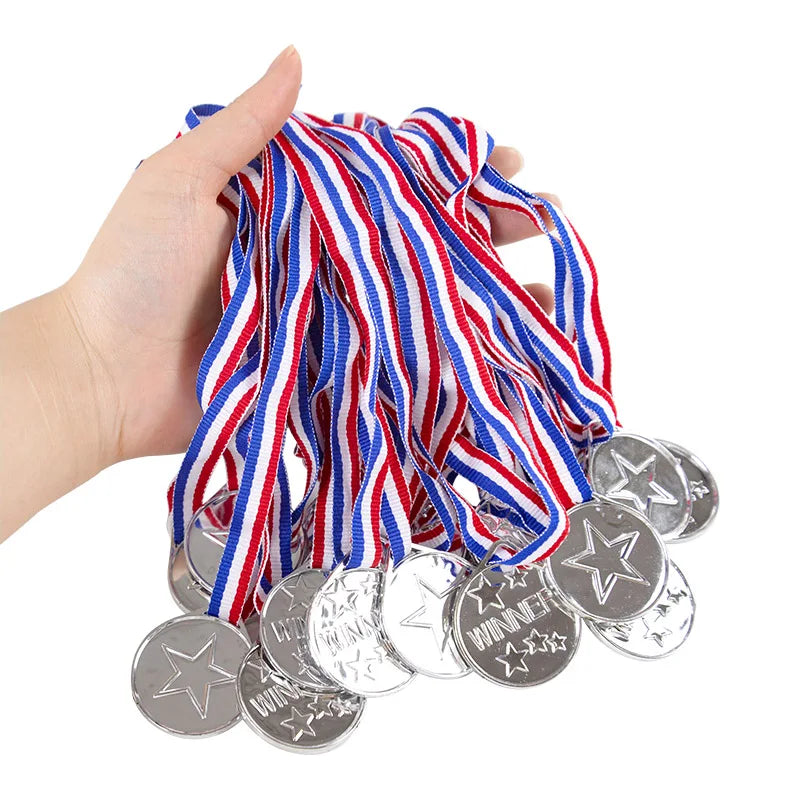10Pcs Plastic Gold Winners Medals Trophy Children Game Sports Prize Awards Toys For Kids Birthday Party Favors Pinata Fillers