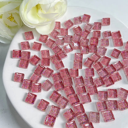 Mosaic Tiles for Crafts Blue Shine Assorted Color 50pcs Glass Glitter Mosaic Supplies Pieces Bulk Square Shape Home Decoratio