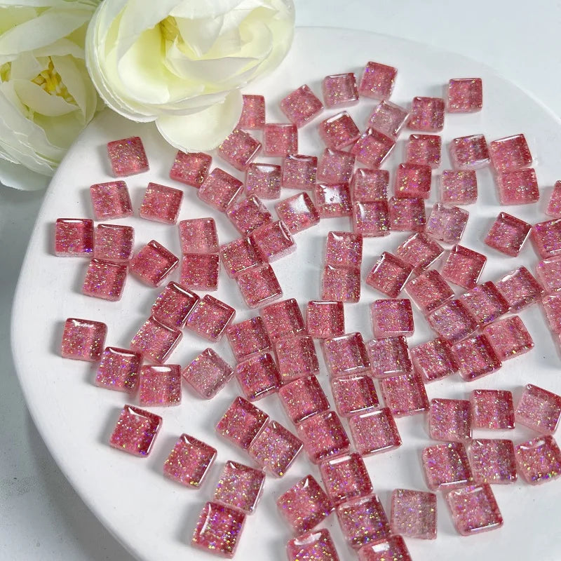 Mosaic Tiles for Crafts Blue Shine Assorted Color 50pcs Glass Glitter Mosaic Supplies Pieces Bulk Square Shape Home Decoratio