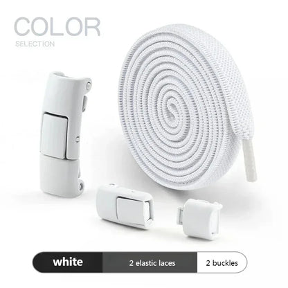 8MM No Tie Shoe Laces Press Lock Shoelaces Without Ties Elastic Laces Sneaker Kids Adult Widened Flat Shoelace for Shoes - Wh