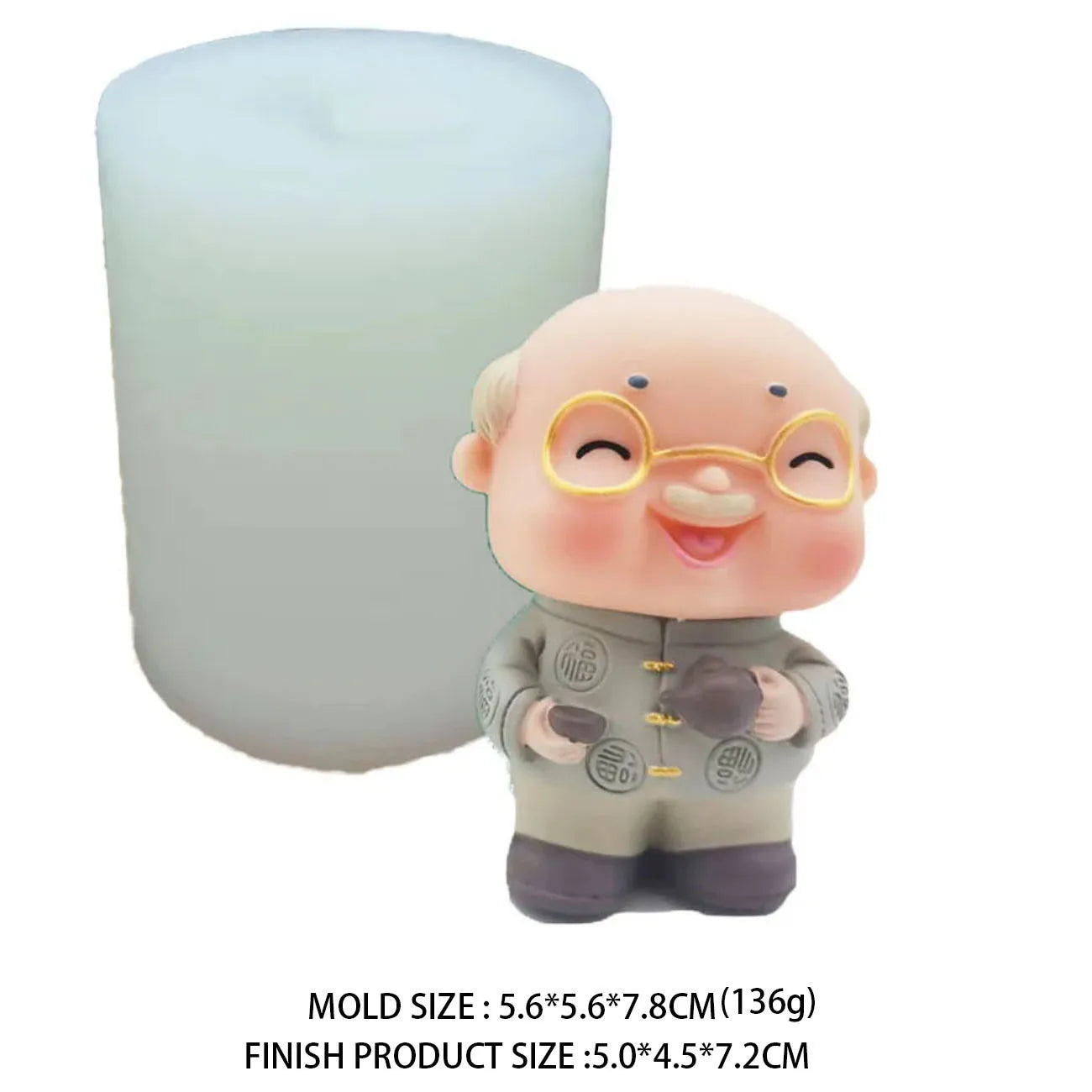 3D Grandpa Grandma Longevity Elderly Silicone Candle Molds Resin Cake Decorating Tools Plaster Epoxy Model Birthday Mould - S
