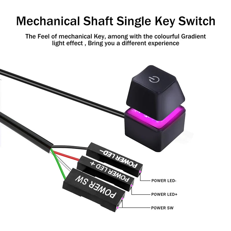 Desk ON/OFF Power Switch for Desktop Computer RGB Backlight Mechanical Shaft Key External Remote Start PC Mainboard Reset But