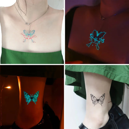 12 Sheets Butterfly Luminous Temporary Tattoo Blue Glow In the Dark Tattoo Sticker For Women Hands Face Tattoo Music Party De