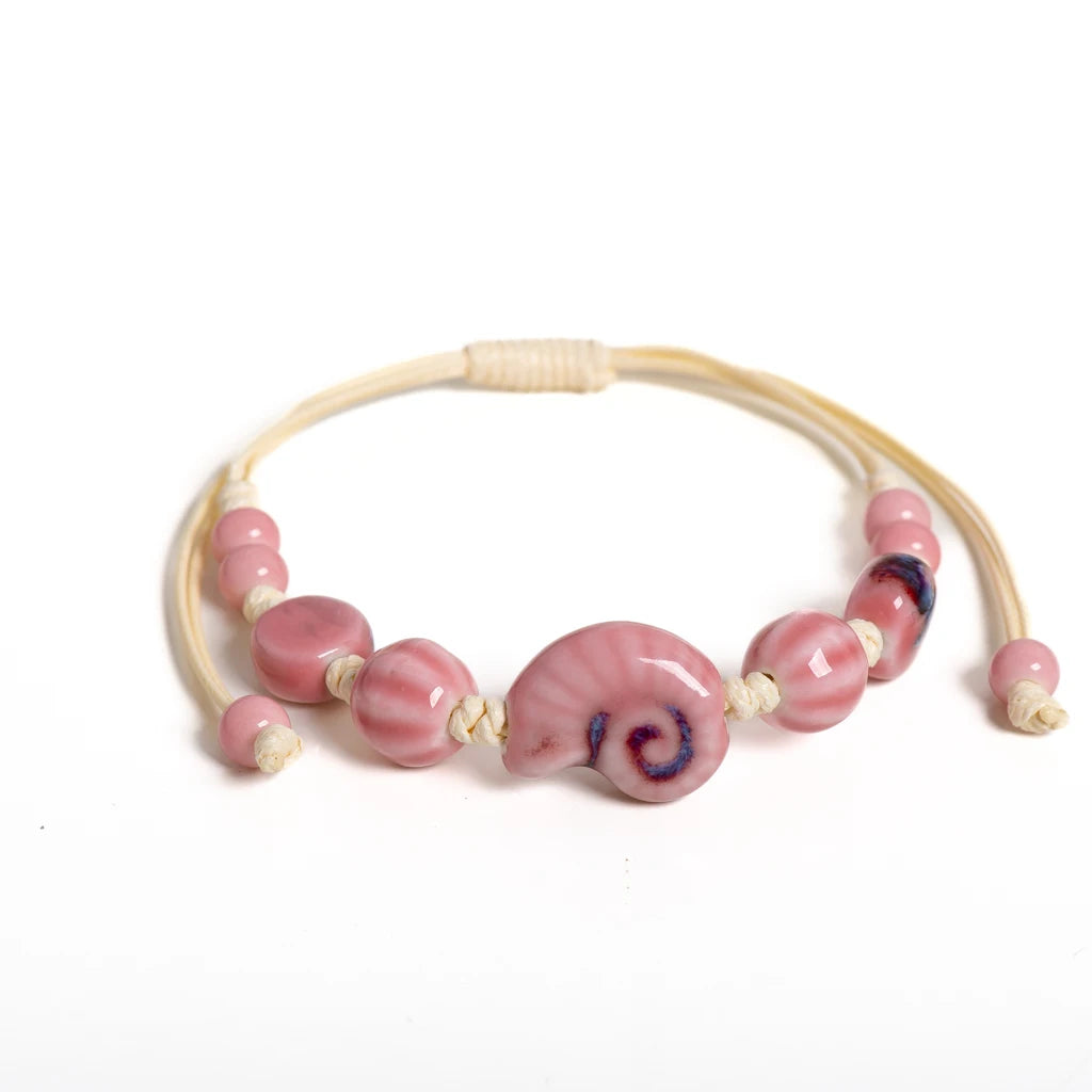 Handmade Ceramic Seashell Bracelet Adjustable Vintage Ocean Style Minimalist Jewelry Gift for Couples 154 - S00154E