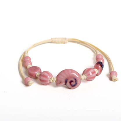Handmade Ceramic Seashell Bracelet Adjustable Vintage Ocean Style Minimalist Jewelry Gift for Couples 154 - S00154E