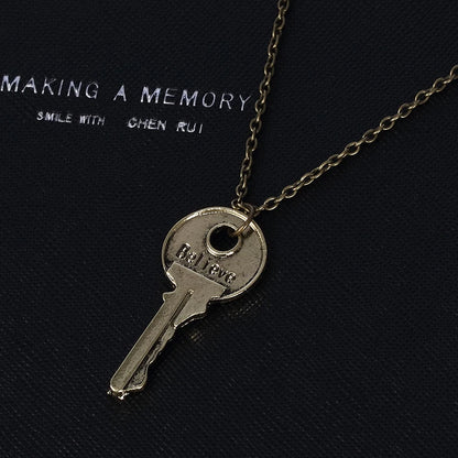 Fashion Vintage Charm Believe Key Necklace Double Letter Believe Design Inspirational Pendants Jewelry For Men And Women Gift