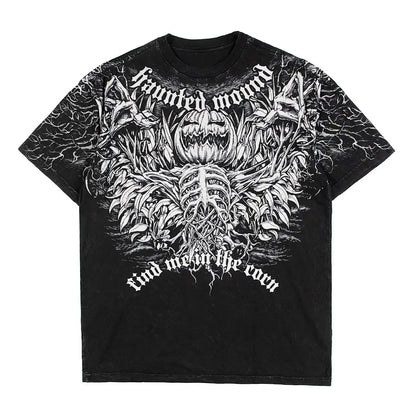 American Goth Haunted Mound Graphic T-shirt Printed Men Women Y2K Grunge Summer Short-sleeved Oversized T-shirt Streetwear To