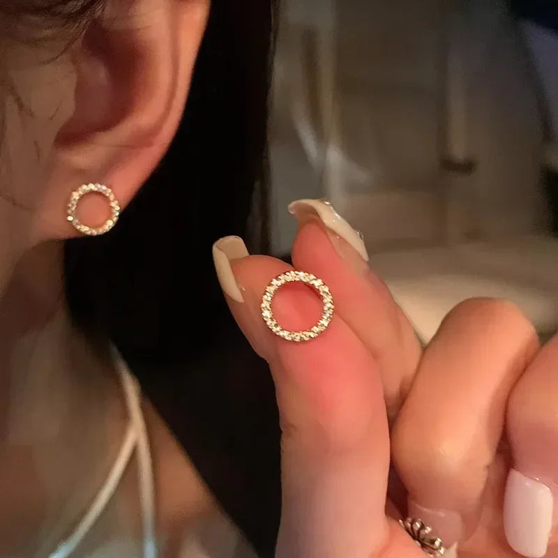 LATS Delicate Small Circle Stud Earrings for Women Gold Color Crystal Minimalist Summer Fashion Jewelry Party Accessories Gif