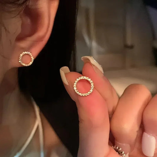 LATS Delicate Small Circle Stud Earrings for Women Gold Color Crystal Minimalist Summer Fashion Jewelry Party Accessories Gif