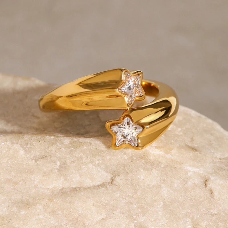 Fashion Simple Stainless Steel Rings For Women Gold Color Smooth Geometric Open Rings Arc Rings Diamonds Jewellery Ring Gift