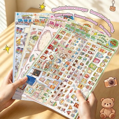 Immersive Scene-Creating Stickers, Multi-Scene Miniature Store Material Stickers, Panoramic Positioning, No-Cut DIY Journal D