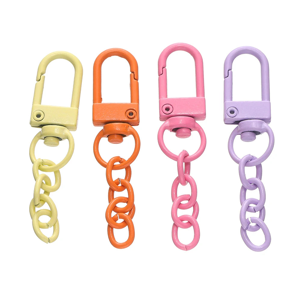 10pcs/lot Keyring Lobster Clasp Spring Buckle With Chains Colored Keychains For DIY Jewelry Making Key Ring Hooks Bags Buckle