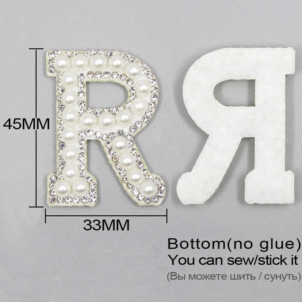 26 English Letters Pearl Rhinestone Patches For Clothes A-Z Alphabet Pearl Rhinestones Applique Sew On/Glue On Patches DIY Na