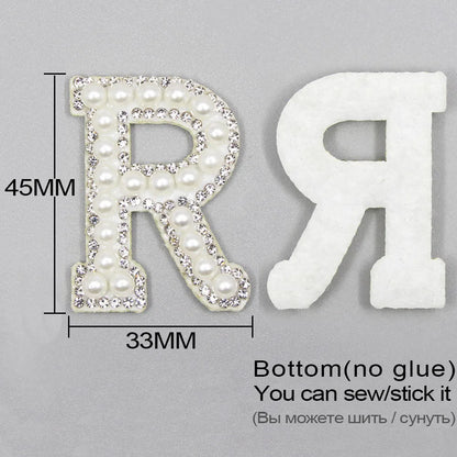 26 English Letters Pearl Rhinestone Patches For Clothes A-Z Alphabet Pearl Rhinestones Applique Sew On/Glue On Patches DIY Na