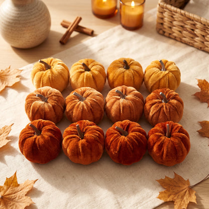 12pcs Velvet Pumpkin Decoration for Halloween Autumn Home Decor Tabletop Garden Ornaments Ideal for Thanksgiving Harvest Part