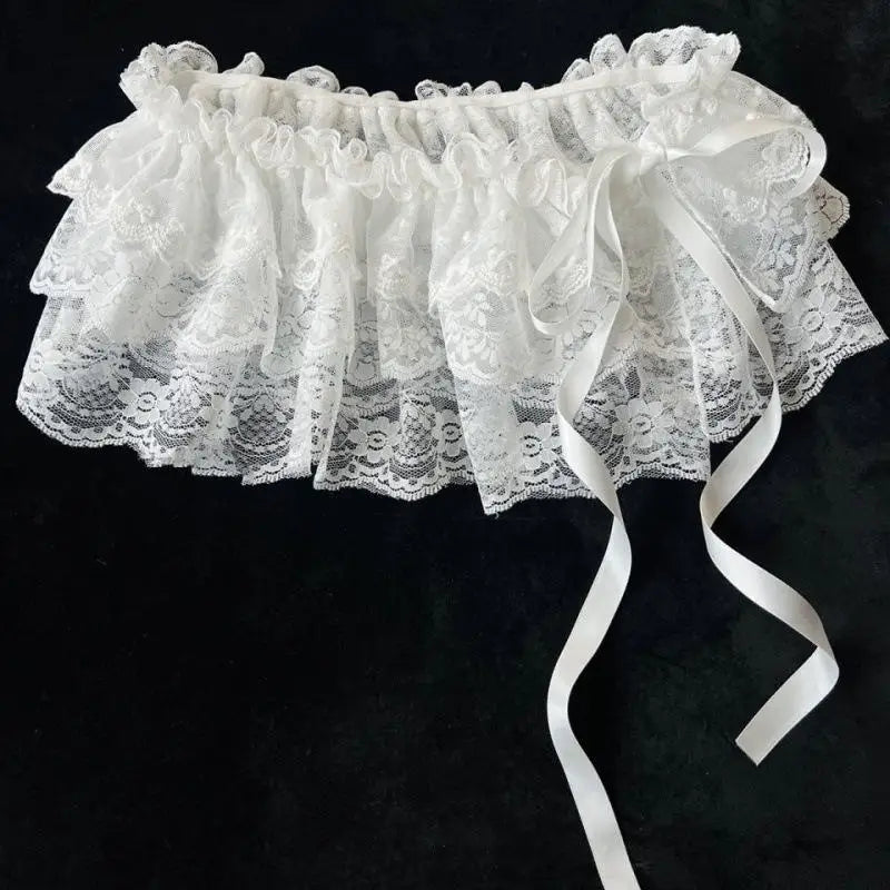 Korean Fashion Lace Irregular Skirt Curtain White Flowers Lace Mesh Halfbody Skirt Women Summer Bottoms Jeans Decorative Heml