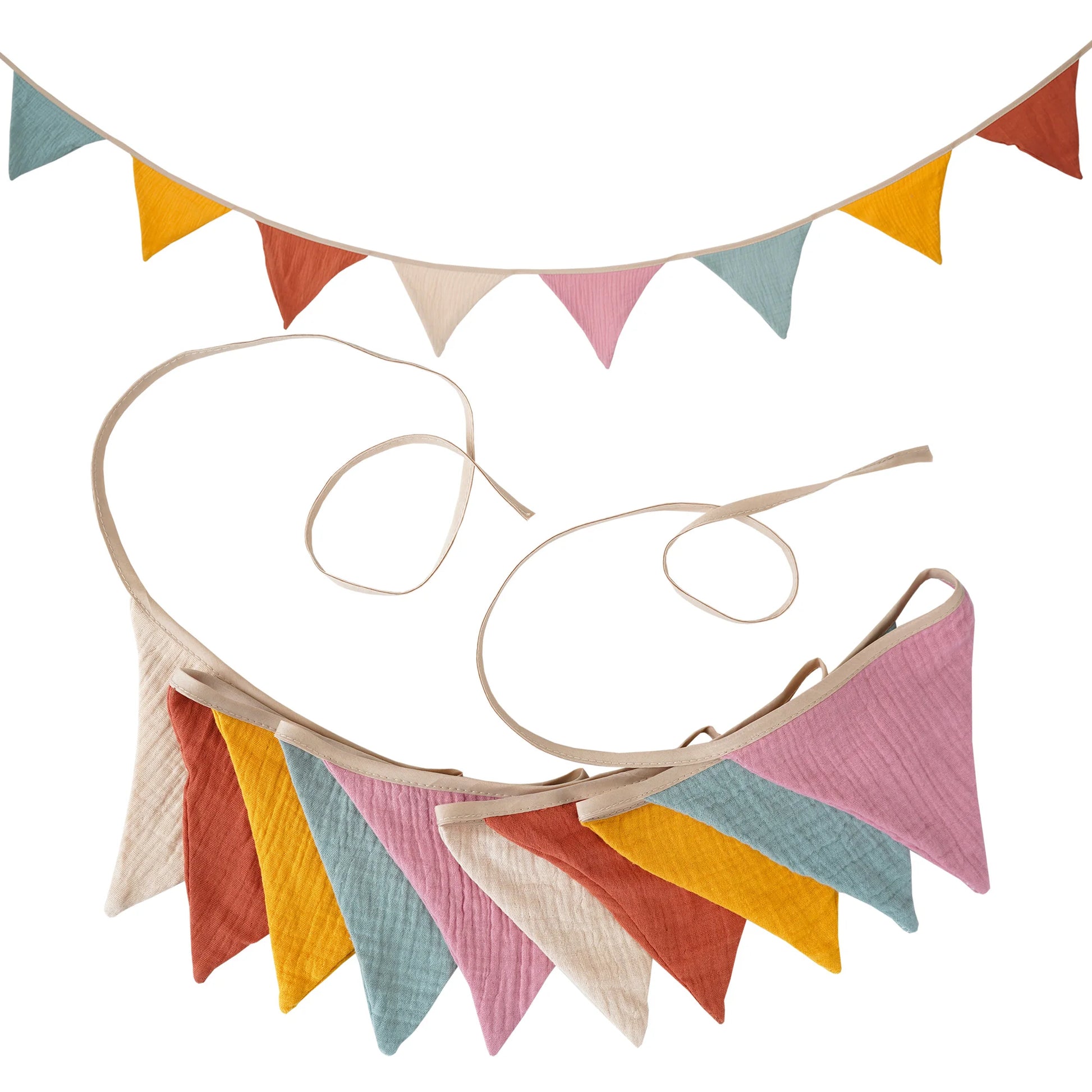 2.6M Nursery Fabric Bunting 10 Triangle Pennant Flags Party Decor Banner Home Baby Shower Carnival Garland - NO009-Pink Candy