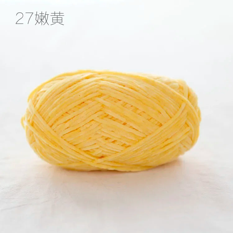 Pear Lustre Chenille Yarn 148Meters/Skein 2mm Thin Pleuche Wool Rope for Hand Crochet Dolls Shoes Materials - 27 light yellow