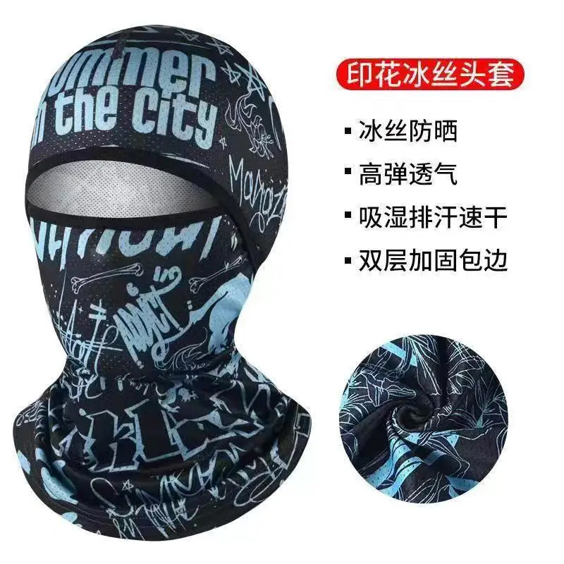 Summer Cool Ice Silk Balaclava - Full Face Cover with UV Protection for Cycling, Motorcycle & Outdoor Sports - Navy Blue (Sty