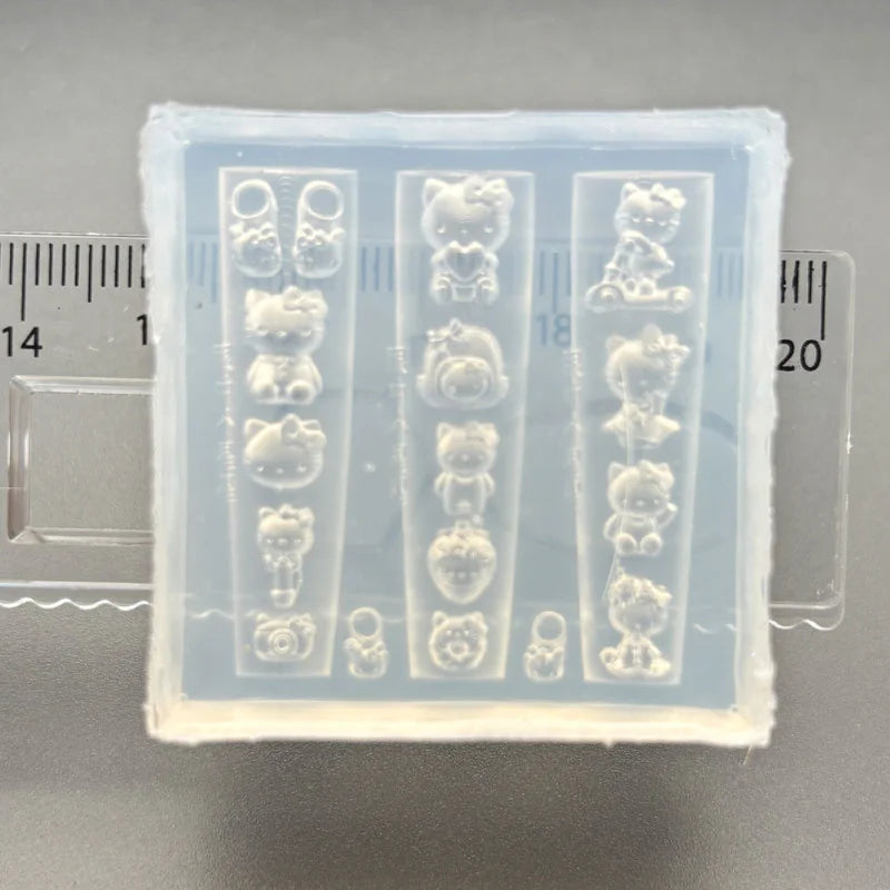 3D Silicone Nail Art Mold Cartoon Hello Kitty Rabbit Bear Relief Carving DIY Design Nails parts Charm Decorations Manicure To