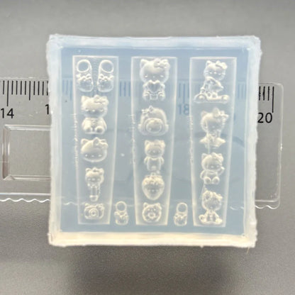 3D Silicone Nail Art Mold Cartoon Hello Kitty Rabbit Bear Relief Carving DIY Design Nails parts Charm Decorations Manicure To