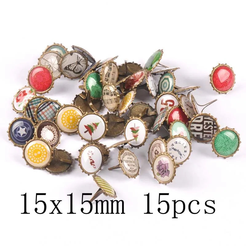 mix vintage Diy Brads Scrapbooking Embellishment Fastener Brad Metal Crafts Decoration CP2583 - 15x15mm 15pcs A