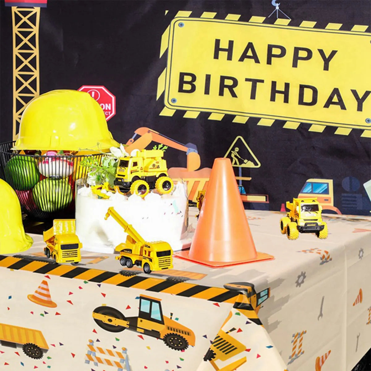 Construction Engineering Vehicles Theme Tablecloth Birthday Decor Baby Shower for Boys Excavator Truck Tractor Party Supplies