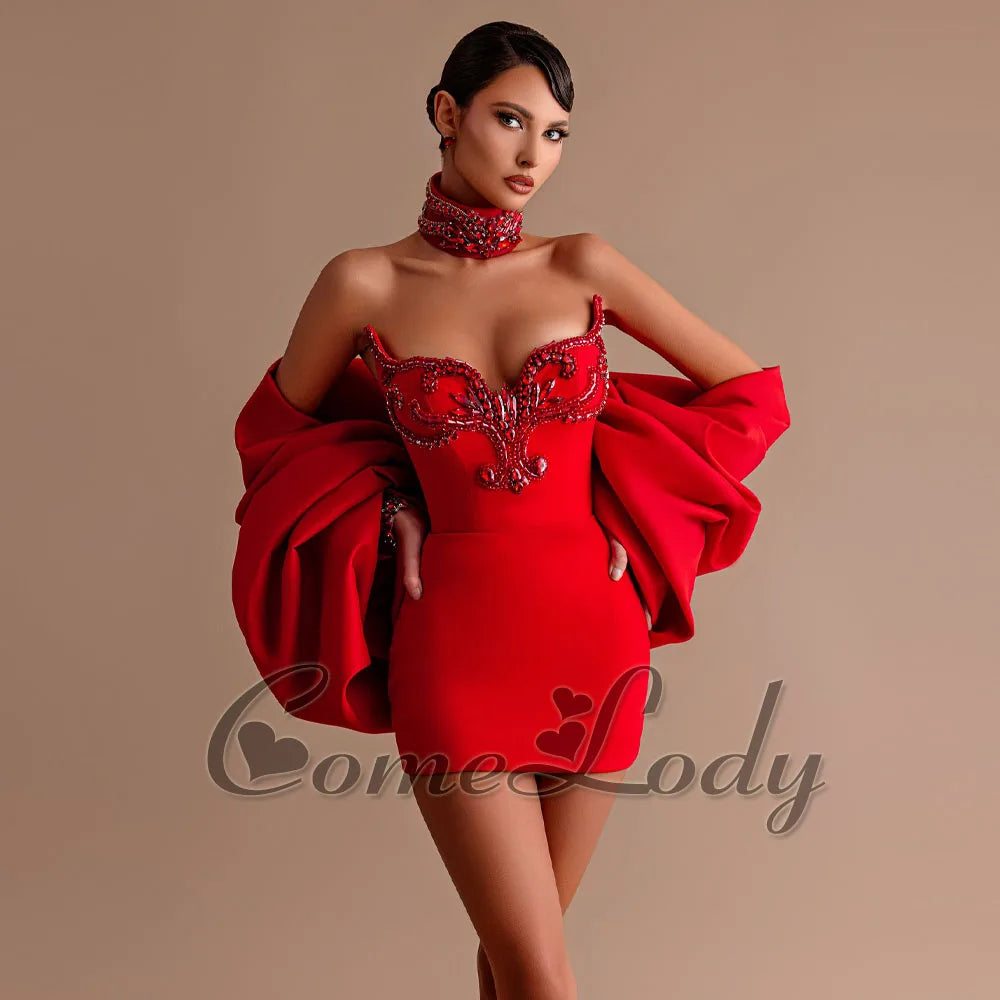 Comelody Fashionable Graduation Dresses for Weddings Appliques Sweetheart Sheath Mini Cape Prom Vestidos De Gala Customized