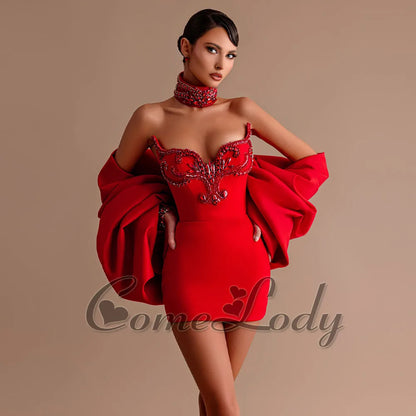 Comelody Fashionable Graduation Dresses for Weddings Appliques Sweetheart Sheath Mini Cape Prom Vestidos De Gala Customized