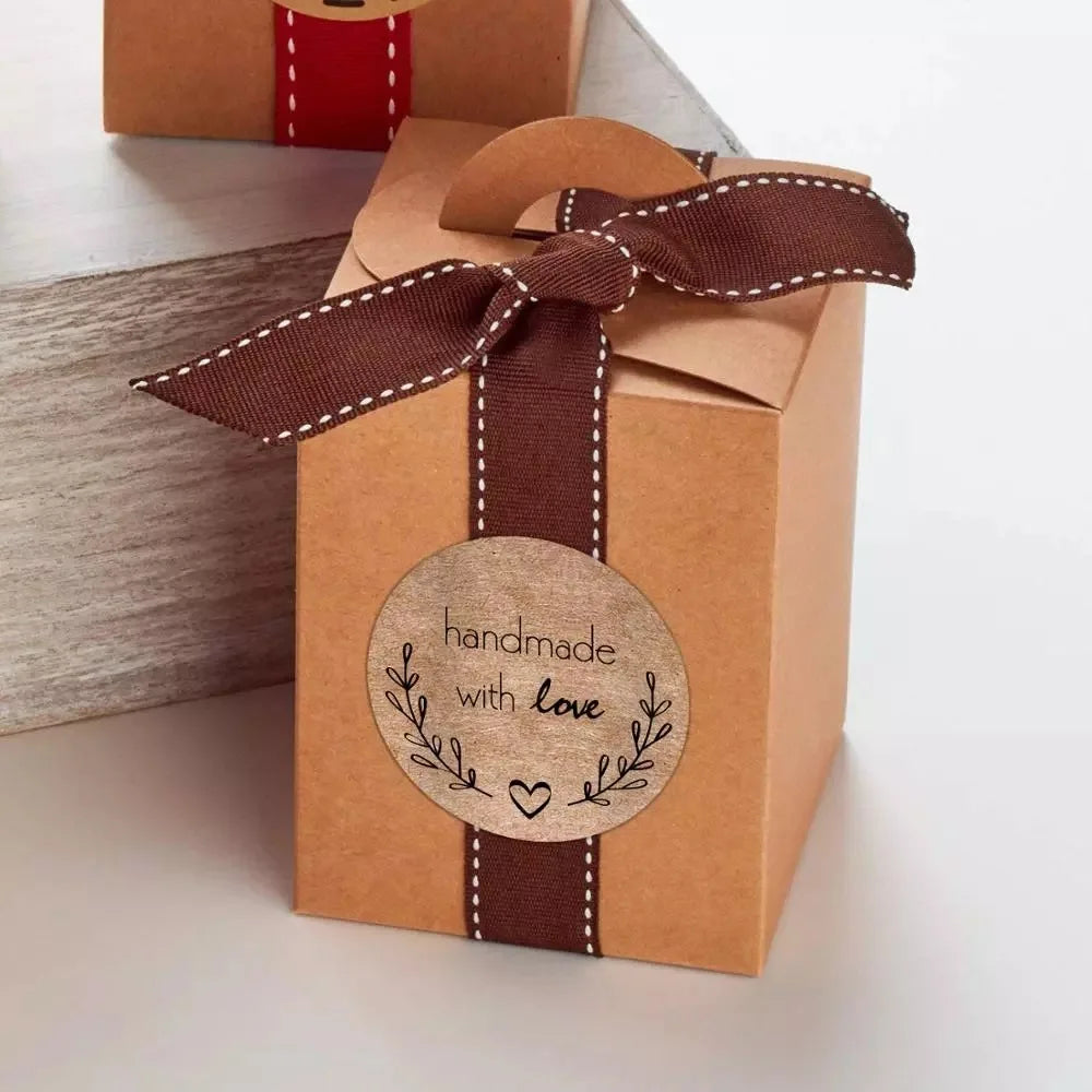 100-500pcs 1inch Vintage Kraft Paper Handmade With Love Stickers for Package Thank You Stationery Adhesive Labels Baking Seal