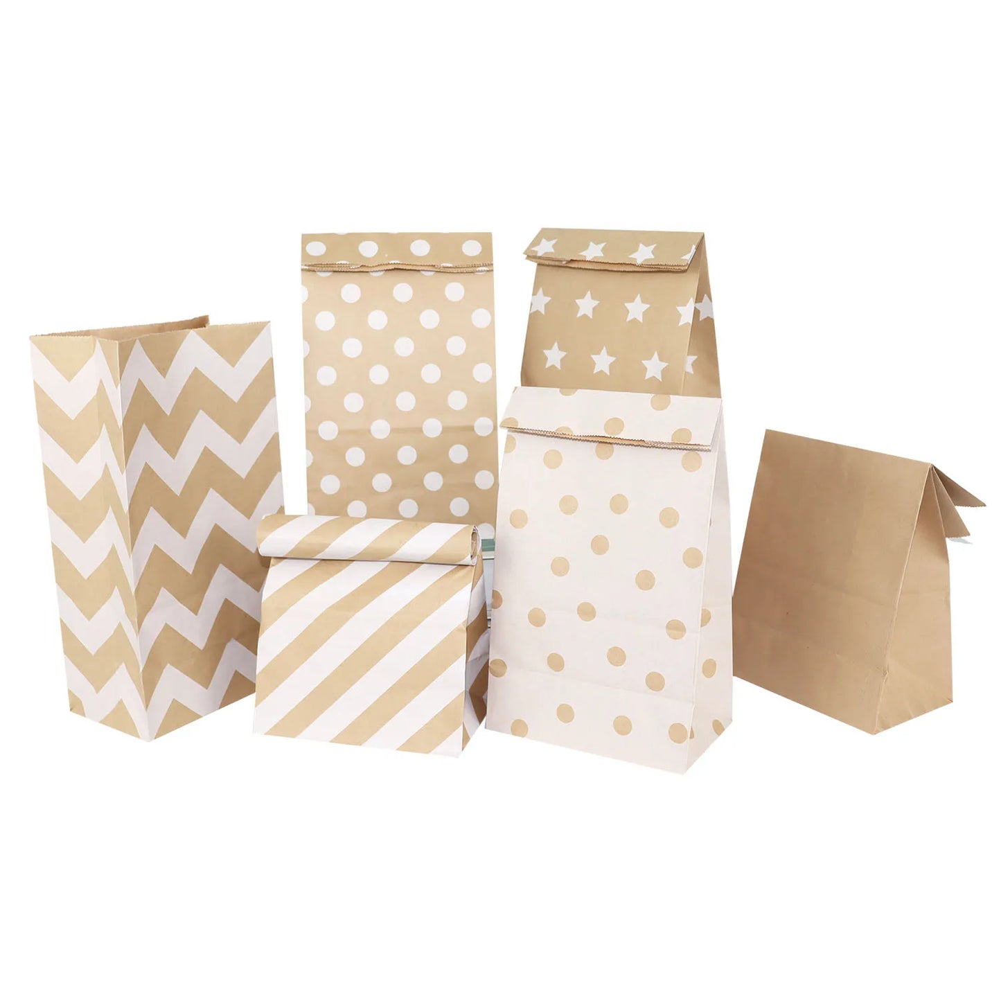 6/12/24pcs Mixed Style Kraft Craft Paper Bags Wave Dot Candy Cookie Packaging Bag Birthday Party Supplies Wedding Guest Gift 