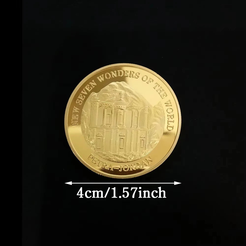 Seven Wonders of The World Coin Collection Gold-plated Commemorative Badge Travel Collection Coin