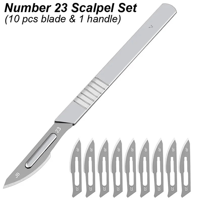 11 23 Scalpel Blade Set Metal Handle Stationery Steel Precision Craft Knife Cutter Wood Carve Stencil Box Open DIY Surgical T