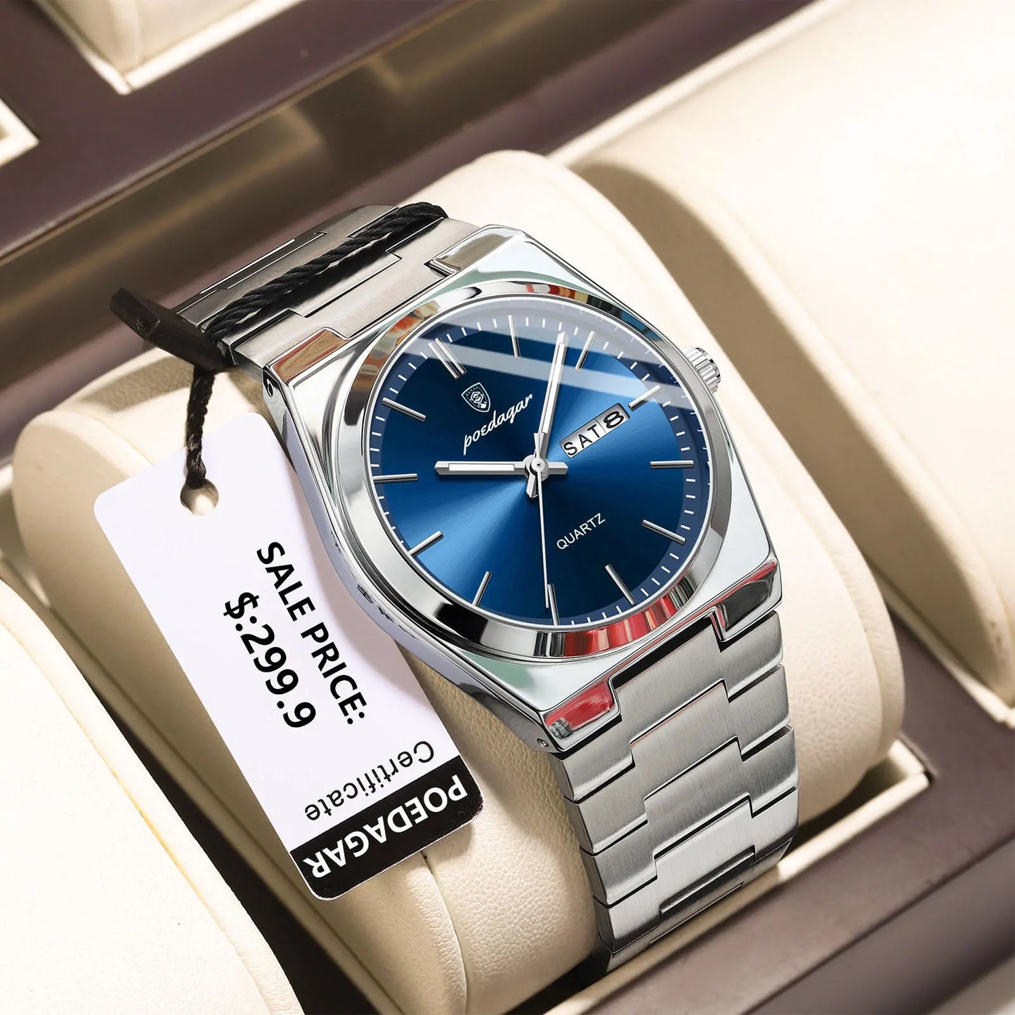 POEDAGAR Luxury Men's Watches Waterproof Luminous Date Week Men Watch Stainless Steel Casual Fashion Quartz Man Wristwatch Re