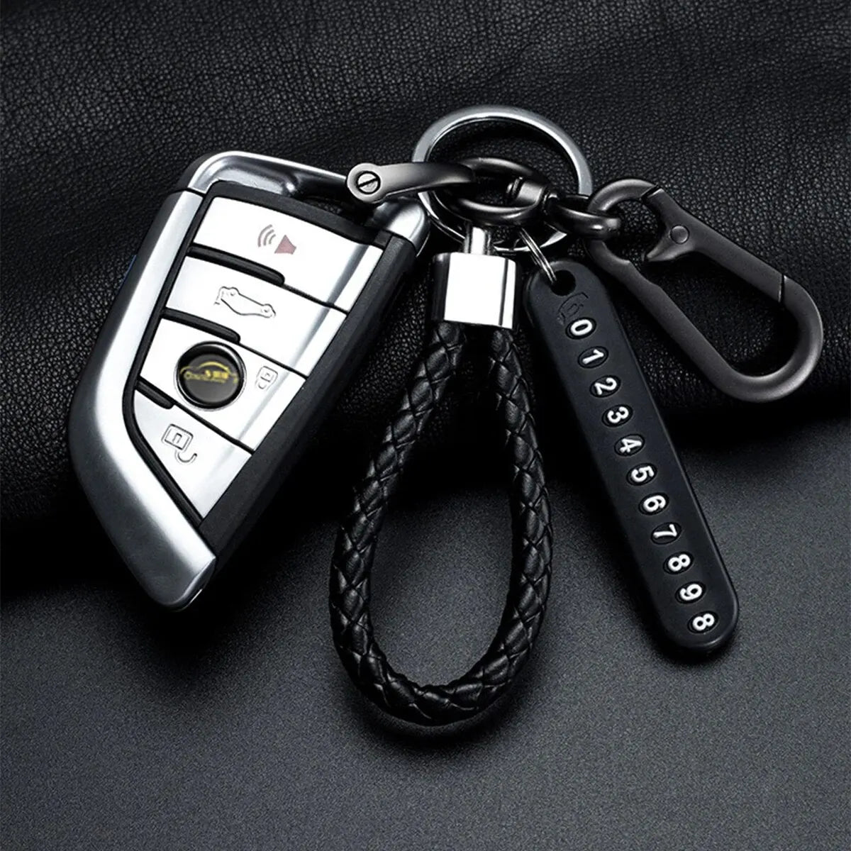 Trendy DIY Mobile Phone Number Plate Pendant Keychain for Men Punk Simple Woven Leather Rope Anti-lost Car Key Chain Accessor