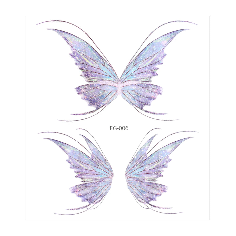 3D Fairy Butterfly Wings Shiny Tattoo Sticker Waterproof Eyes Face Body Art Fake Tattoos For Women Makeup Dance Music Festiva