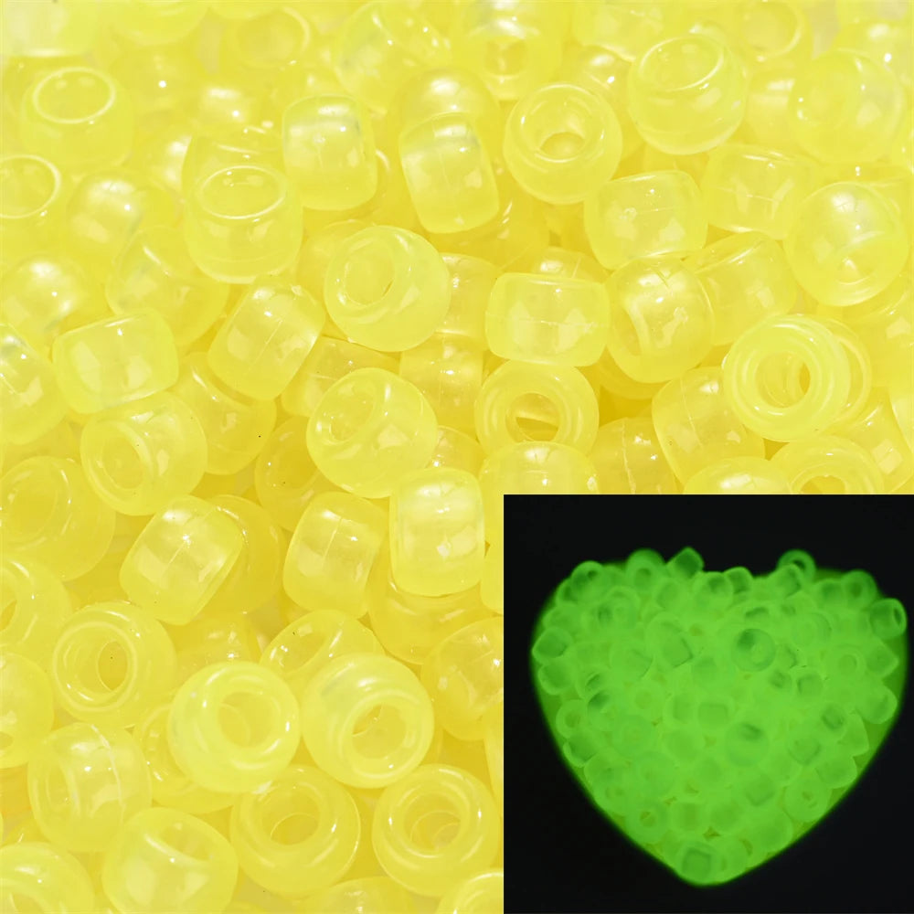 IYOE 100Pcs Pony Beads 6x9mm Glitter Acrylic Beads Luminous Spacer Beads For Diy Craft Jewelry Bracelets Making Hair Supplies