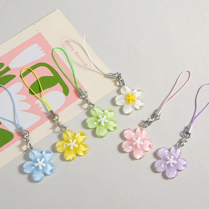 Colorful Resin Flower Phone Chains for Women Korean Style Fresh Cute Transparent Bag Key Pendant Best Friend Compact Accessor