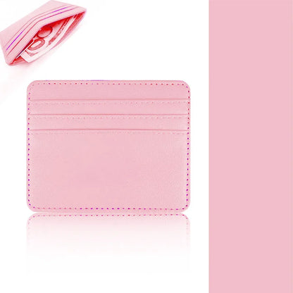 PU Leather ID Card Case - Slim Multi-Slot Holder for Bank/Credit Cards - Pink