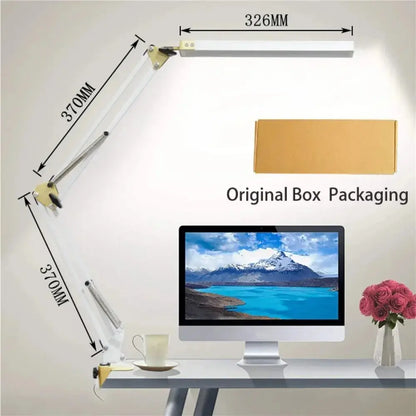 LED Folding Metal Desk Lamp Clip on Light Clamp Long Arm Diming Table Lamp 3 Colors Adjustable For Living Room Reading Comput