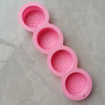 Handmade Silicone Soap Molds 4 Types Embossing Mould DIY Circular Soap Craft Candy Chocolate Ice Cube Making Tools - B C