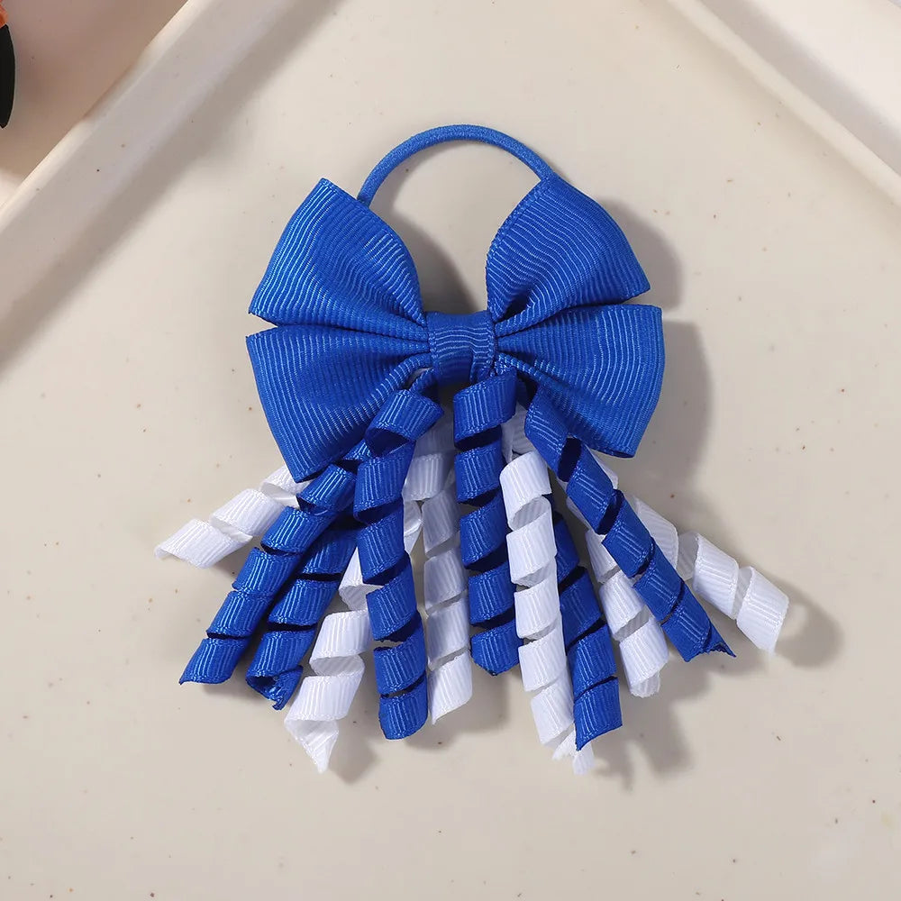 Baby Girls Back To School Ribbon Curly Hair Bow with Ties Rope Elastic Hairbands Kids Ponytail Holder Bowknot Hair Accessorie