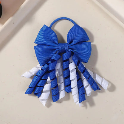 Baby Girls Back To School Ribbon Curly Hair Bow with Ties Rope Elastic Hairbands Kids Ponytail Holder Bowknot Hair Accessorie