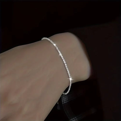Set of Shiny Silver Plated Collarbone Chain Necklace Bracelet Jewelry, Women's Minimalist Starry Sky Accessories - S080-2-Bra