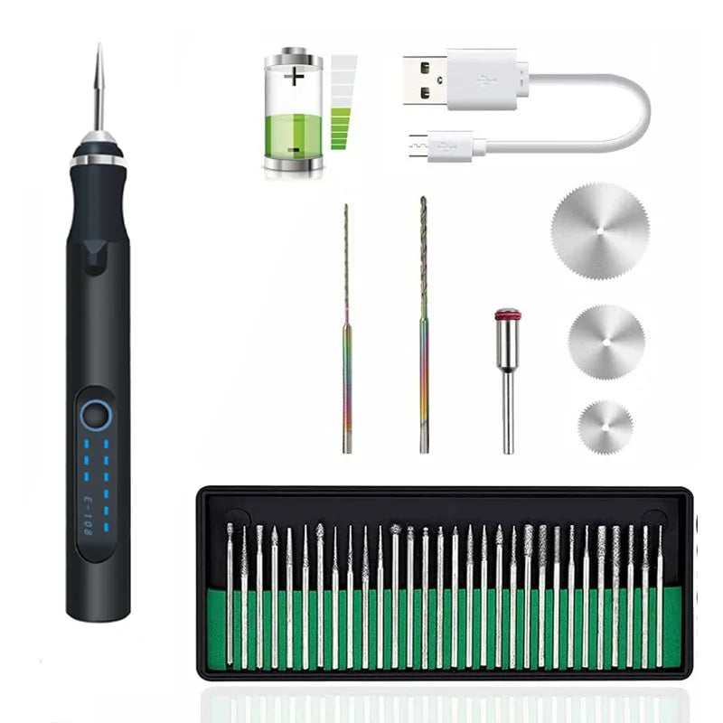 Engraving Machines Mini Electric Engraver Etching Pen Cordless Rotary Tool for Jewelry Glass Wood Ceramic Metal Plastic - Bla