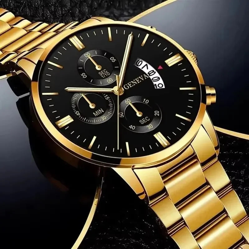 Luxury Stainless Steel Men Calendar Quartz Watch Fashion Mens Business Watches for Man Clock Reloj Hombre - Gold