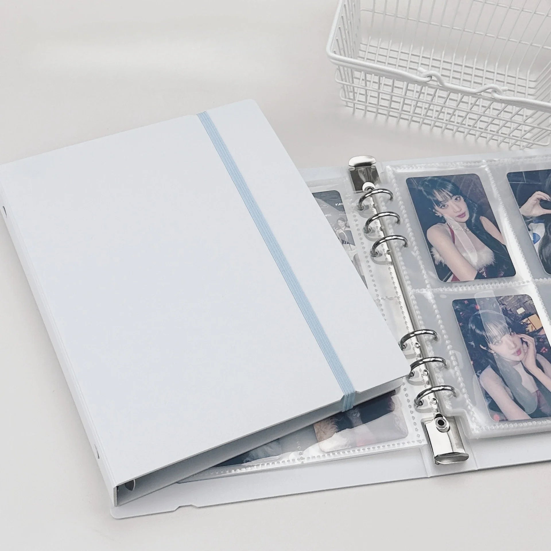 A5 White Blue DIY Binder Photocards Collect Book Diary Agenda Planner DIY Cover Album Stationery - white