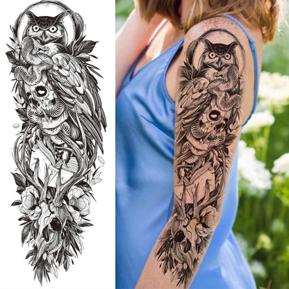 1 Sheets Wolf Lion Tiger Maori Temporary Tattoos For Men Women Adults Full Sleeve Arm Flower Rose Skull Tattoo Sticker Decor 