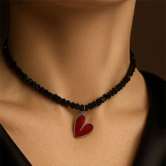 Fashion Punk Exaggerate Chain Crystal Heart Shaped Pendant Multilevel Punk Necklace For Women Vintage Choker Wedding Jewelry